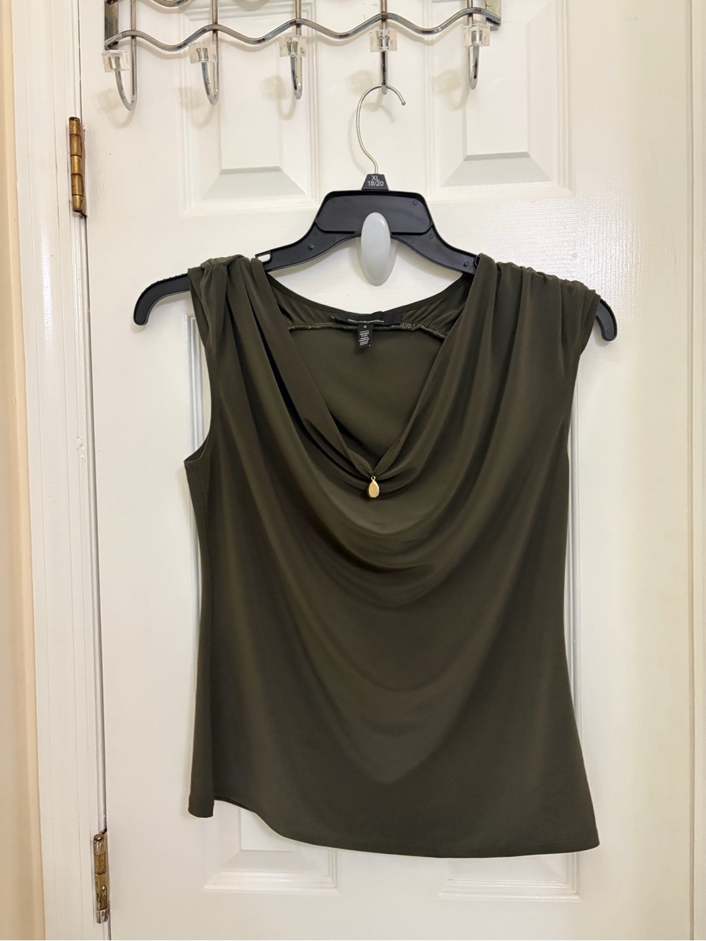White House Black Market Olive Green Draped Cowl Neck Sleeveless Top